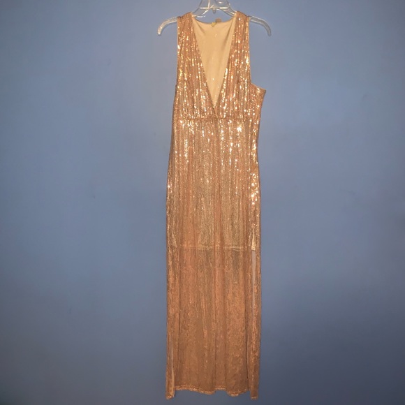 H&M rose gold sequin gown size 12 NWOT - Picture 1 of 8